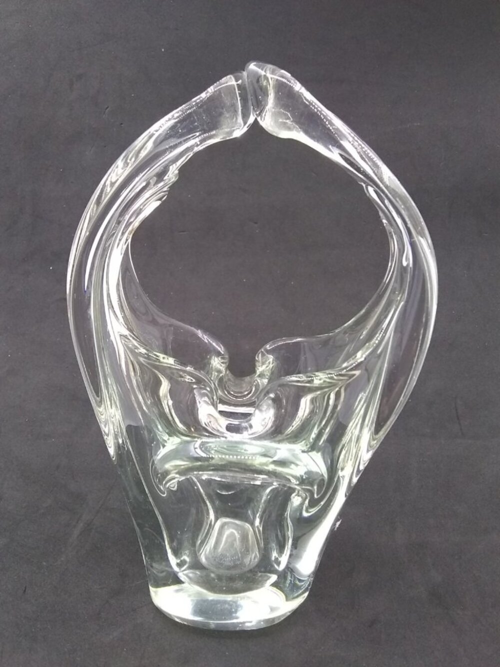 Vintage Art Glass Basket abstract clear ashtray cigar tray? 7.75"